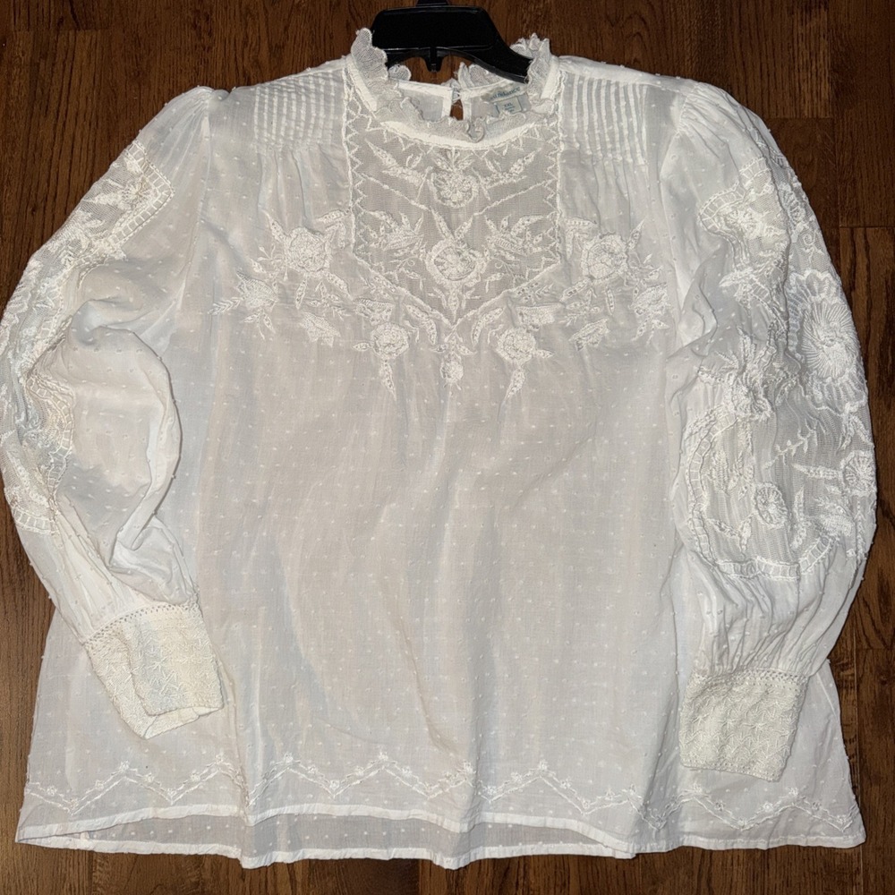 Sundance Blouse Womens XXL White Lace Dots Ruffle Blouse Cottagecore Fairy Top